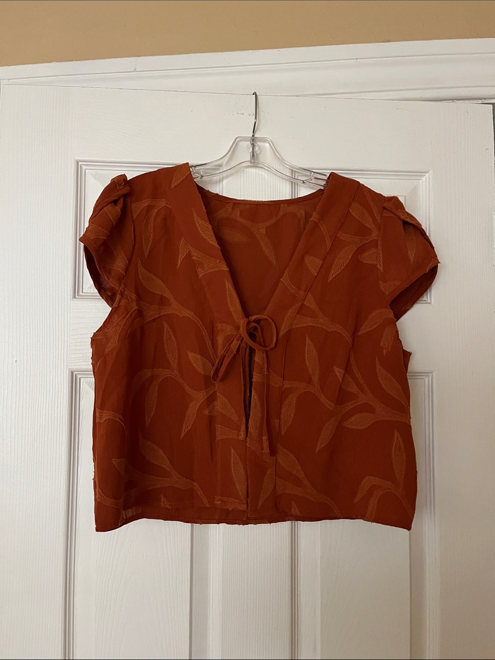 Tie-Front Rust Short Sleeve Women's Blouse